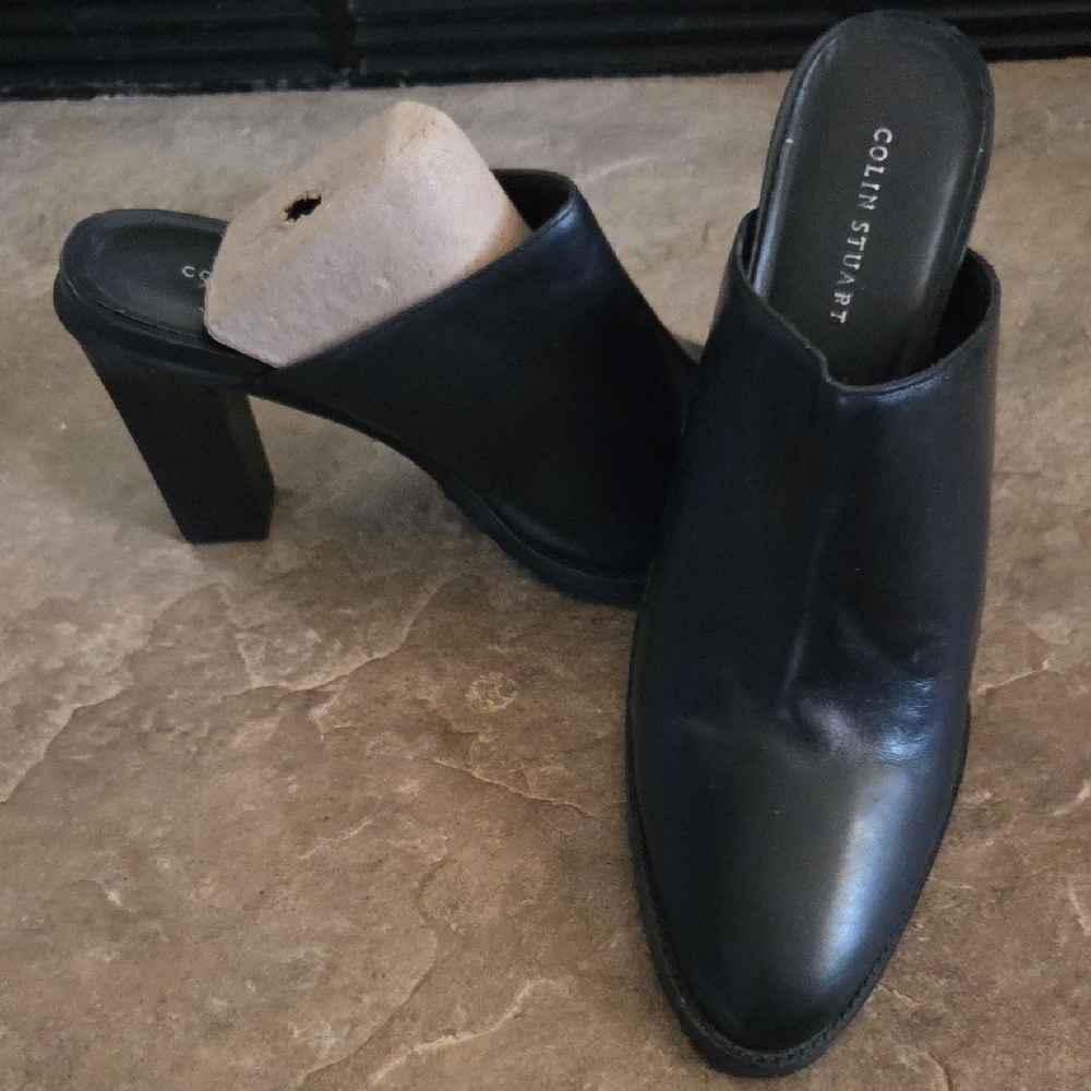 Colin Stuart Classic Black Leather Mules